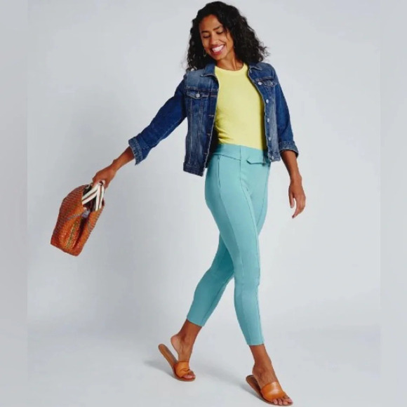 Betabrand Pants - BetaBrand High Rise Lite Ponte Yoga Pants Teal Tartan Bluetiful Sz LP